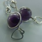 Amethyst Wire Wrap Earings, Heart Charm, Third Eye Chakra, Calming, Spiritual Awareness