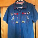 Plus size New Jean TOP for School Bus, apples appliqued 18/20