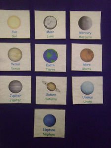 Sun, Moon, & Planet Sight Words and Number Order Match in Dual Language