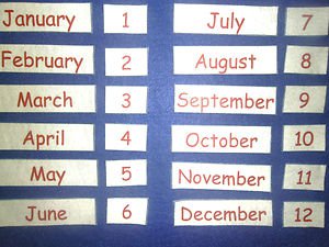 Month Title & Number Match for learning to Write the Date - FELT or LAMINATED CA