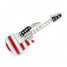 Patriotic American Flag Crystal Rhinestone Guitar Fashion Stretch Ring Silver RG00169RDCL