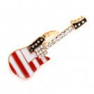 Patriotic American Flag Crystal Rhinestone Guitar Fashion Stretch Ring Gold RG00169GDCL