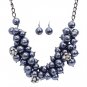 Pearl Crystal Pave Ball Cluster Jewelry Set Hematite JSNE159-HM