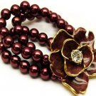 Rose Multi Strand Pearl Crystal Stretch Bracelet Purple BR00190-DP