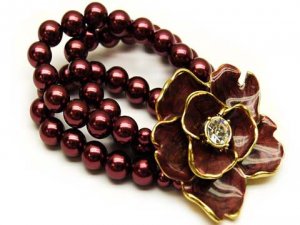 Rose Multi Strand Pearl Crystal Stretch Bracelet Purple BR00190-DP