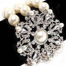Bridal Wedding Jewelry Vintage Crystal Pearls Stretch Bracelet Silver Ivory BR00312RDCLCM