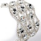 Bridal Wedding Jewelry Crystal Rhinestone Dazzling Stone Wide Bracelet Silver BR00288-CS