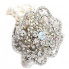 Bridal Wedding Jewelry LG Flower Crystal Pearls Stretch Bracelet Silver Ivory BR00334RDCLWT