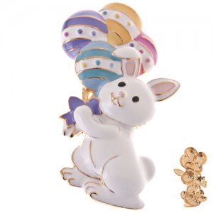 Spring Easter Jewelry Bunny with Easter Egg Balloon Charm Brooch Multi-Colored BH00032BLGD00