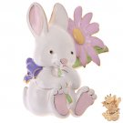 Spring Easter Jewelry Sweet Bunny with Flower Charm Brooch Pin White Pink  BH00032FLGD00