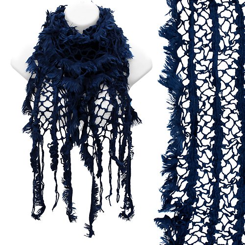 Vintage Net Design Furry Edge Detail Fringes Fashion Style Scarf (Blue ...