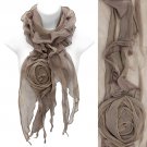 Beautiful Rose Floral Corsage Chiffon Lightweight Fashion Scarf Taupe SF00297TP