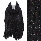 Multi Color Dot Print Wrinkle Shawl Fashion Scarf Black SF00294BK