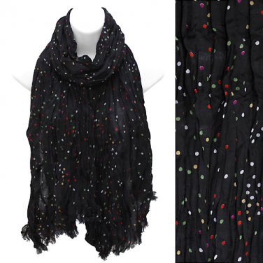 Multi Color Dot Print Wrinkle Shawl Fashion Scarf Black SF00294BK