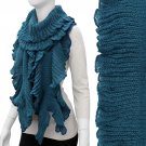 Beautiful Ruffled Edge Soft Knit Cold Weather Long Fashion Scarf Blue SF00300BL