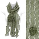 Beautiful Lace Detailed Floral Corsage Deco Lightweight Fashion Scarf Green  SF00304GN