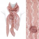 Beautiful Lace Detailed Floral Corsage Deco Lightweight Fashion Scarf Pink  SF00304PK