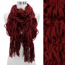 Double Layered Two Tone Ruffle Fringed Cold Weather Fashion Scarf Red  SF00239RD