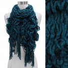 Double Layered Two Tone Ruffle Fringed Cold Weather Fashion Scarf Teal SF00239TL