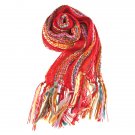 Multi Color Pattern Net Thread Fringes Cold Weather Fashion Scarf Red  SF00308RD