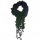 Beautiful Mini Pompom Ball Fringes Ruffle Fashion Scarf Black SF00310BK