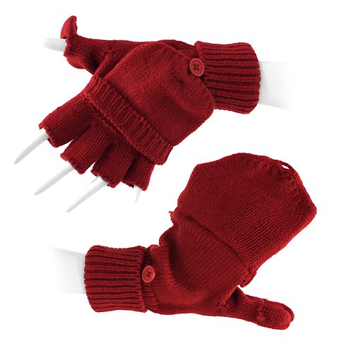 Short Finger Fingerless Winter Gloves with Mitten Covers Solid Red