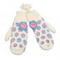 Hand Knitted Mitten with Shoulder Strap Fleece Liner Blue Pink Flower White GL00005WT