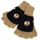 Knitted Fun 3D Animal Soft Fingerless Mittens Gloves Camel Black Bear  GL00007BB