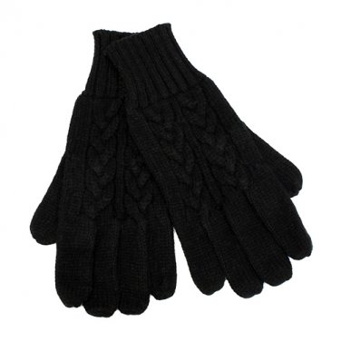 Cable Knit Pattern Cold Weather Winter Gloves Solid Black  GL00009BK