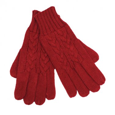 Cable Knit Pattern Cold Weather Winter Gloves Solid Red GL00009RD