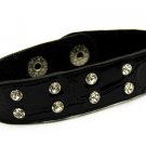 Crystal Studs Faux Alligator Leather Wristband Cuff Bracelet Snap Closure Black BR00089RDBK