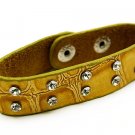 Crystal Studs Faux Alligator Leather Wristband Cuff Bracelet Snap Closure Yellow BR00089RDMU