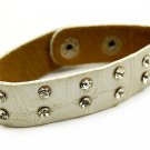 Crystal Studs Faux Alligator Leather Wristband Cuff Bracelet Snap Closure White BR00089RDWT