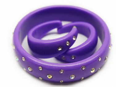 Crystal Stud Lucite Bangle Hoop Earrings Set Purple BR00102