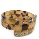 Crystal Stud Lucite Bangle Animal Print Light Brown BR00197-AN02
