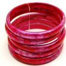 Fashion Lucite 5 Pcs Multi Strand Bangle Bracelet Pink BR00218-PK