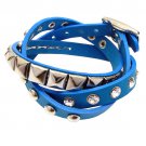 Blue 3-Effect Stud Italian Calf Leather Wrap Bracelet BR00261-BL
