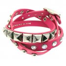 Fuchsia 3-Effect Stud Italian Calf Leather Wrap Bracelet  BR00261-PK