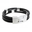 3-Strand T Clasp Leather Bracelet Black  BR00271-BK