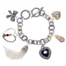 Heart Bow Charm Crystal Gem Toggle Link Bracelet Multi BR00287-MT