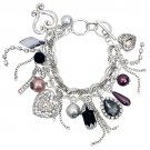 Multi Charm Chain Heart Crystal Gem Toggle Bracelet  BR00293-SV