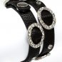 Chic Crystal Buckle Design Button Leatherette Fashion Wrap Bracelet Silver Black BR00302-BK