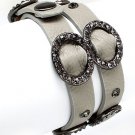 Chic Crystal Buckle Design Button Leatherette Fashion Wrap Bracelet Gray BR00302-GY