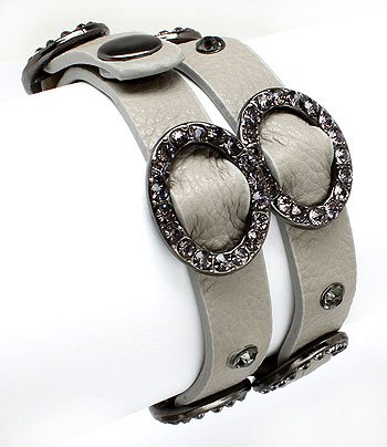 Chic Crystal Buckle Design Button Leatherette Fashion Wrap Bracelet Gray BR00302-GY