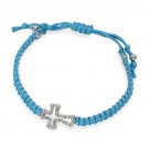 Braided Knot Pave Crystal Cross Charm Adjustable Fashion Bracelet Turquoise  BR00326RDCLTQ