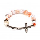 Beaded Faceted Crystal Rondelle Copper Cross Charm Fashion Stretch Bracelet BR00328COCL