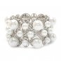 Bridal Wedding Jewelry Multi Shape Pearl Crystal Stretch Fashion Bracelet Silver BR00339RDCLWT