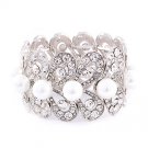 Bridal Wedding Jewelry Stunning Beautiful Crystal Pearl Stretch Bracelet Silver BR00340RDCLWT