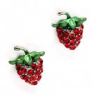 Fun Cute Strawberry Fruit Crystal Rhinestone Small Stud Fashion Earrings Red ER00510RDRD