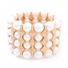 Bridal Wedding Jewelry Stunning 4 Rows Pearl Crystal Stretch Bracelet Gold BR00341GDCLWT